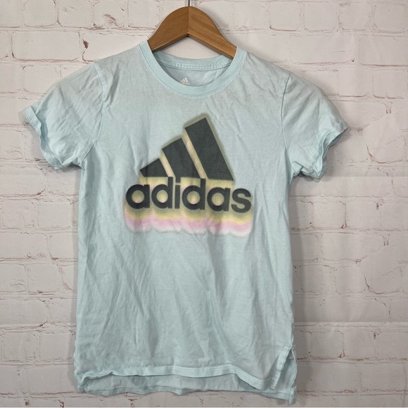 Adidas Logo T Shirt Girls Medium 10/12 Blue Short sleeve - Picture 1 of 7
